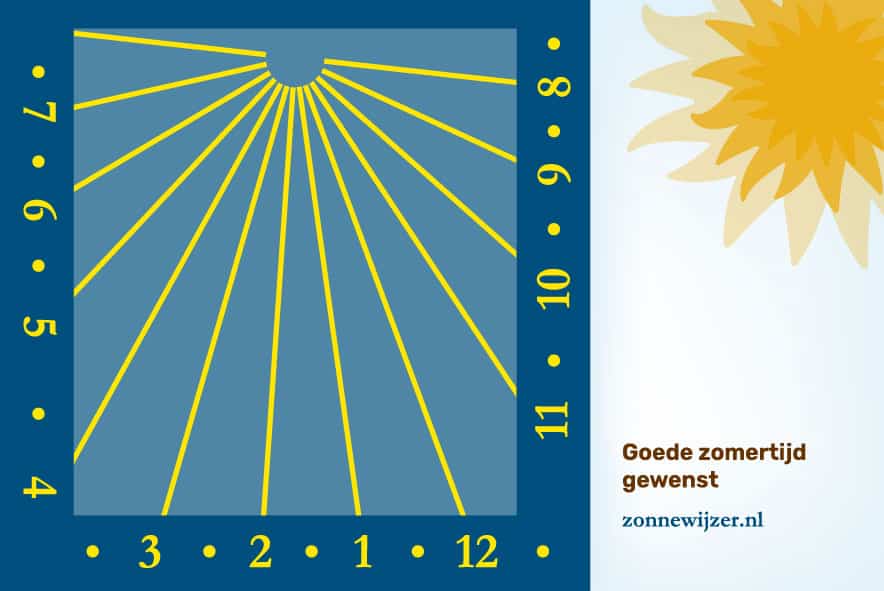 Zonnewijzer ansichtkaart - zet de kaart in de zon, de schaduw geeft de tijd aan.